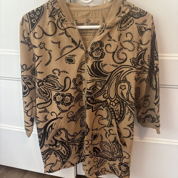 Onque Casuals Jackets & Blazers - Onque Casuals Hoodie Top Women's S Brown and Black Cotton Paisley Front Full Zip